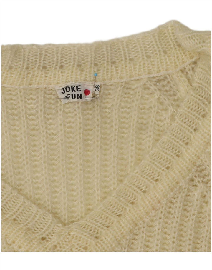 Suéter feminino vintage com decote em V UE 38 médio off white acrílico