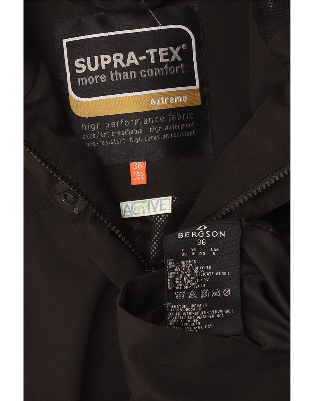 Casaco corta-vento feminino com capuz Bergson UK 10 poliéster preto pequeno