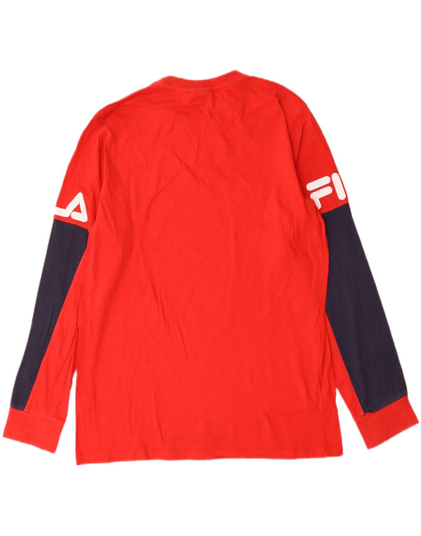 Fila Mens Graphic Top Manga Longa Grande Algodão Colorblock Vermelho