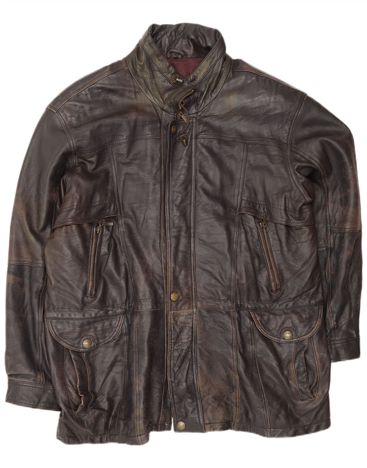 Jaqueta de couro masculina vintage UK 44 2XL couro preto
