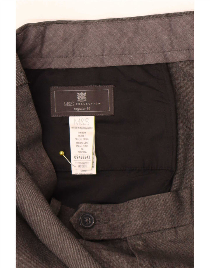 Calça masculina de ajuste regular Marks & Spencer W38 L31 poliéster cinza