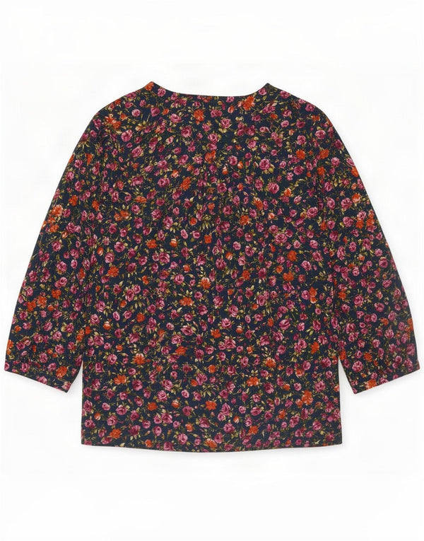 Zara blusa feminina manga 3/4 top UK 16 grande floral multicolorido
