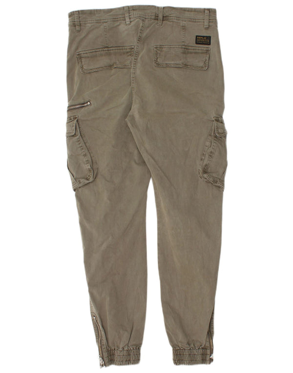 Replay Mens Joggers Cargo Calças W30 L28 Algodão Cáqui