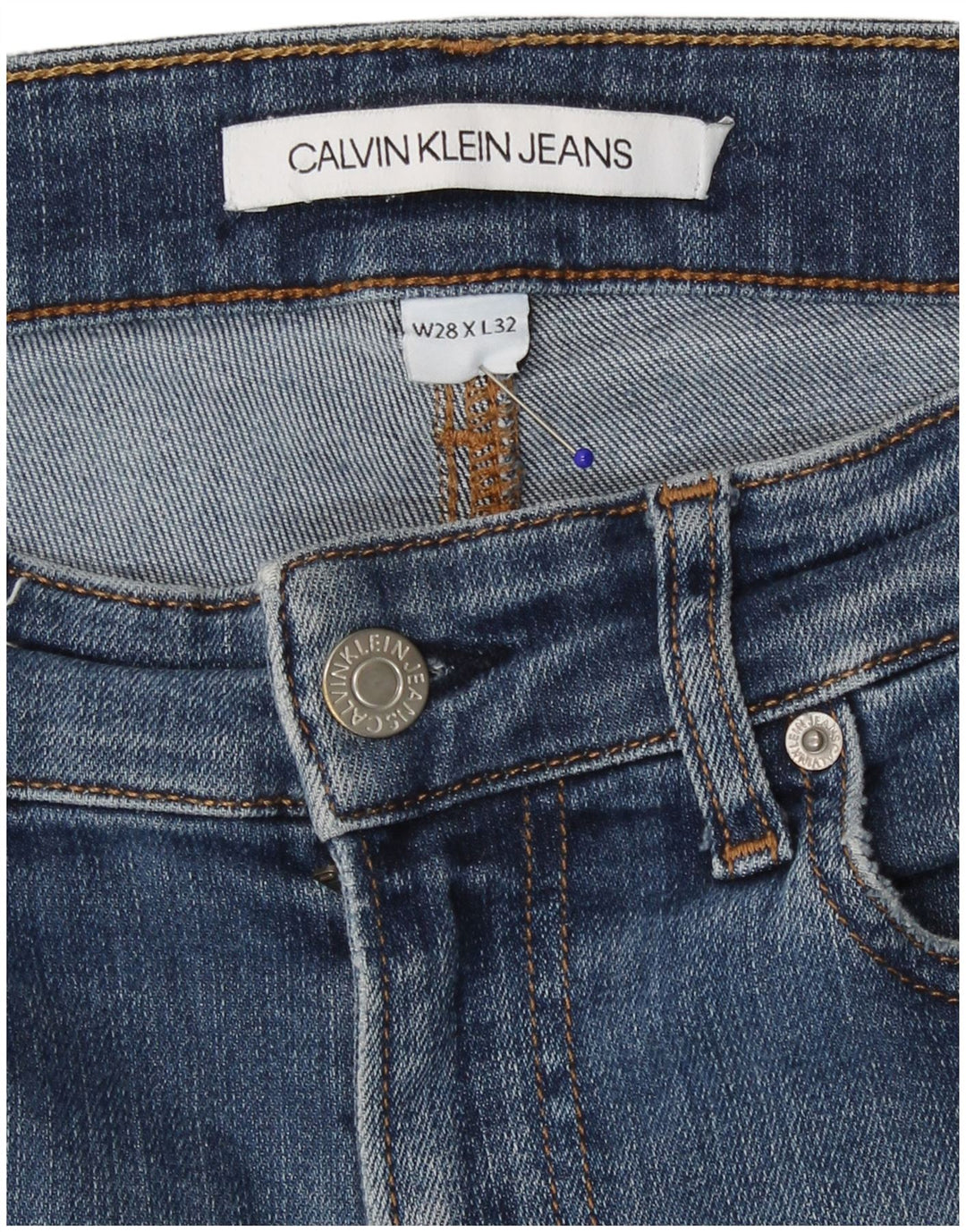 Calvin Klein Masculino Slim Jeans W28 L27 Azul Algodão