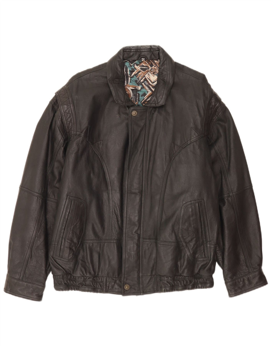 Jaqueta de couro bomber masculina vintage UE 50 grande couro preto