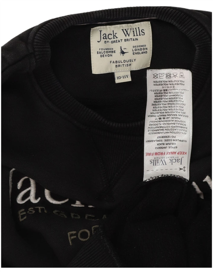 JACK WILLS Boys Graphic Sweatshirt Jumper 10-11 Years Black Cotton