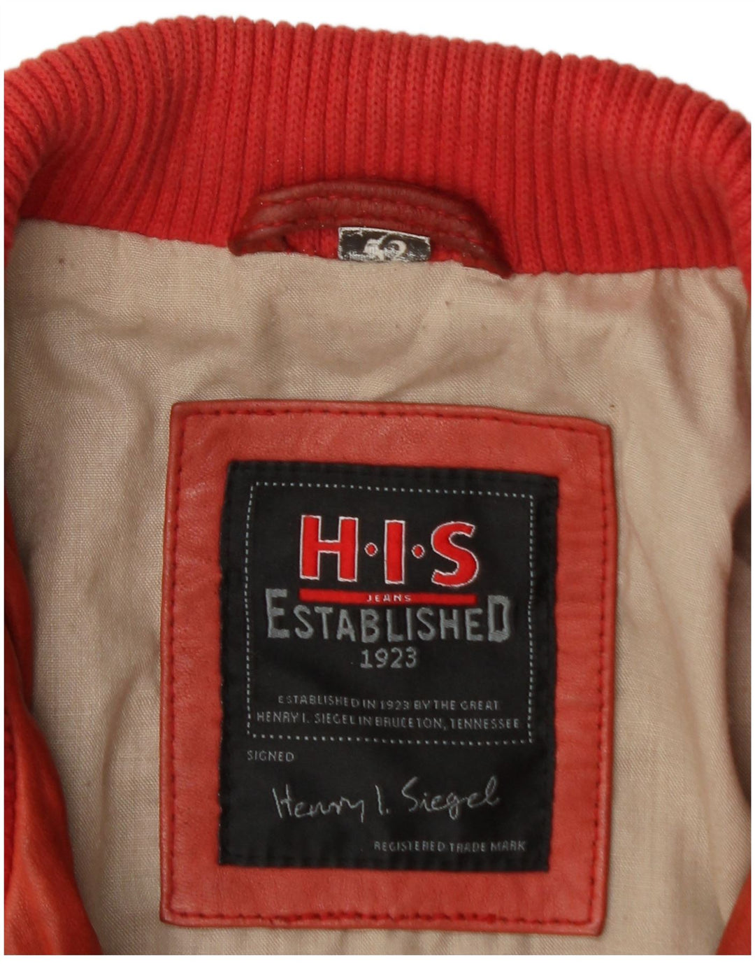 Jaqueta de couro masculina H.I.S EU 52 XL couro vermelho