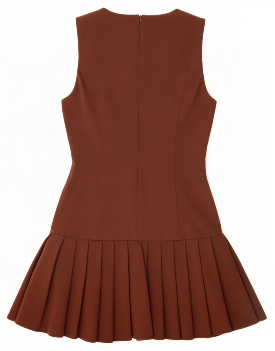 Vestido feminino Zara sem mangas evasê UK 10 pequeno poliéster marrom