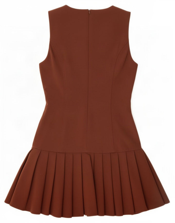 Vestido feminino Zara sem mangas evasê UK 10 pequeno poliéster marrom