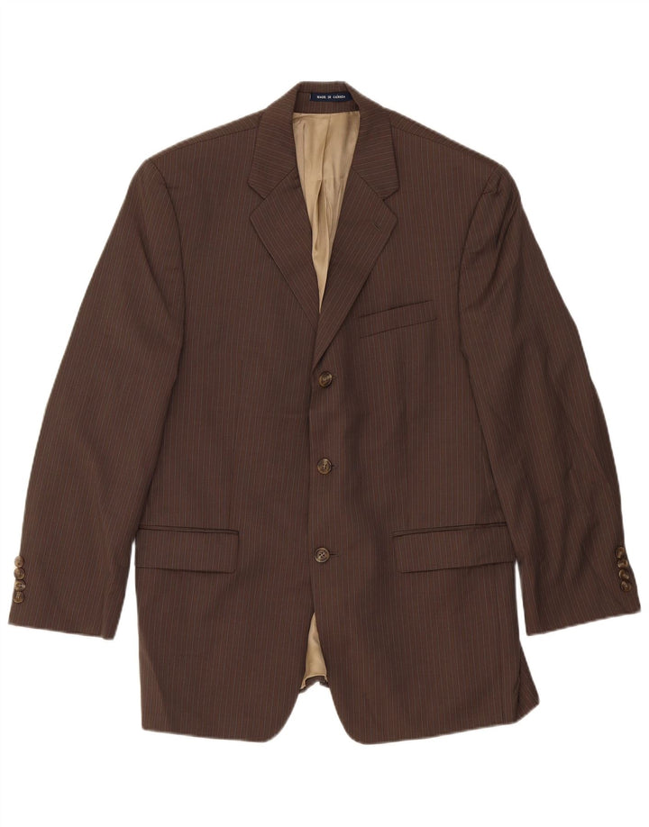 Jaqueta blazer masculina Chaps com 3 botões Reino Unido 40 grande listra marrom nova lã
