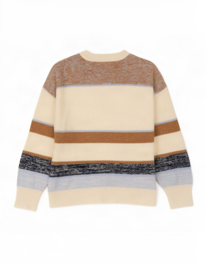 Suéter masculino Reiss com gola redonda, grande lã listrada multicolorida