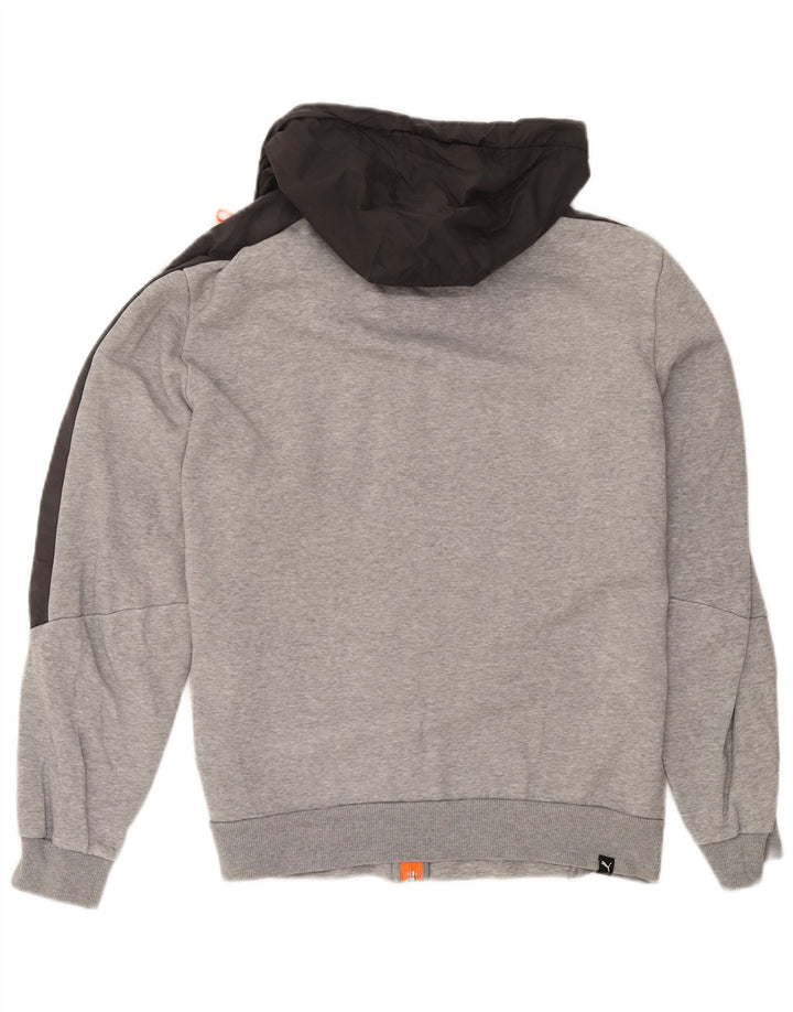 Suéter masculino Puma com capuz e zíper grande cinza colorblock algodão