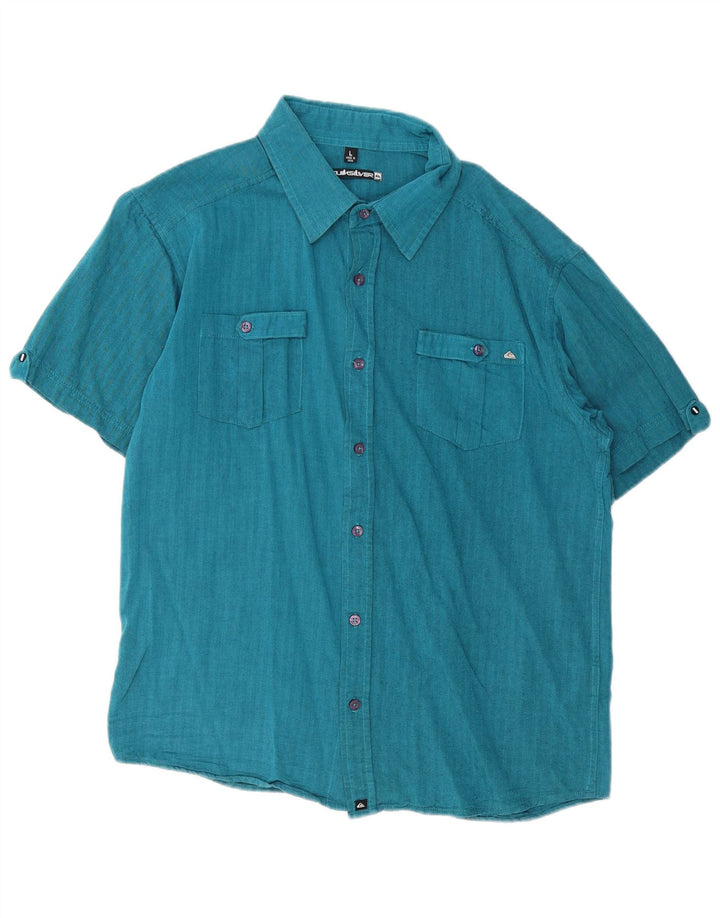 Camisa masculina de manga curta Quiksilver grande algodão espinha de peixe azul