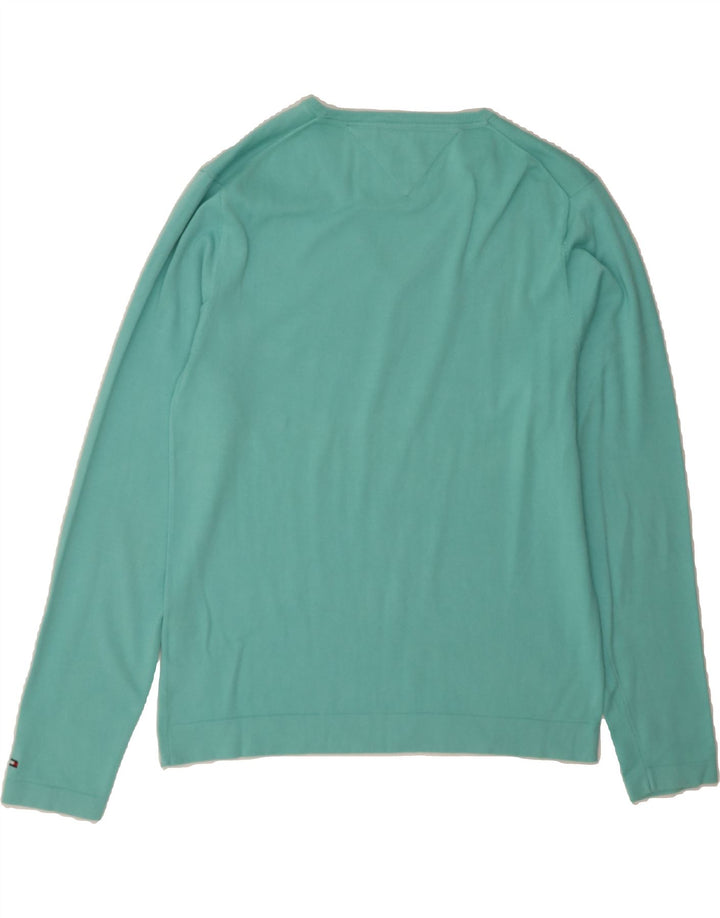 TOMMY HILFIGER Mens V-Neck Jumper Sweater Large Turquoise Cotton Vintage Tommy Hilfiger and Second-Hand Tommy Hilfiger from Messina Hembry 