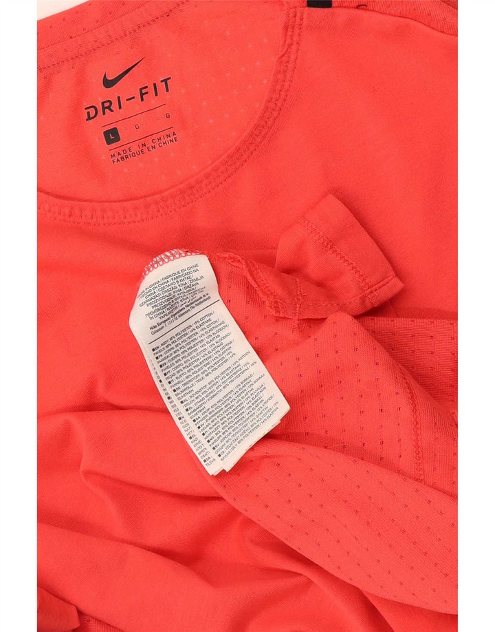 Top gráfico Nike masculino Dri Fit manga comprida grande bloco colorido laranja