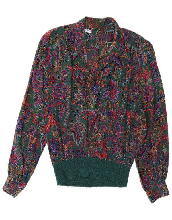 Pulôver feminino Santini blusa Reino Unido 14 grande verde floral