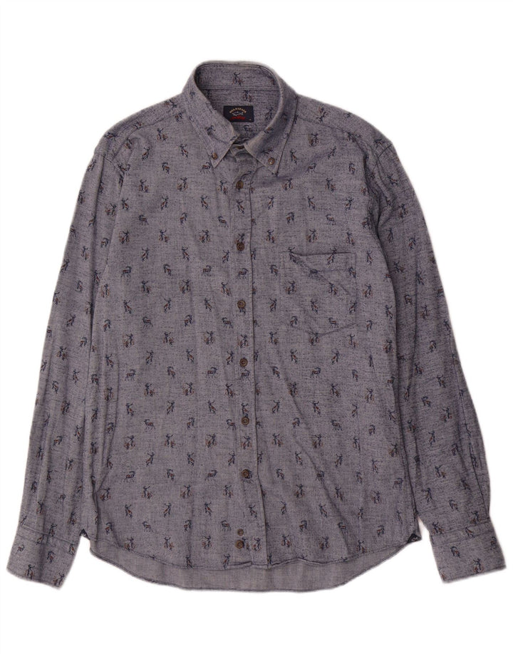 Camisa masculina Paul & Shark com estampa abstrata tamanho 39 algodão azul médio
