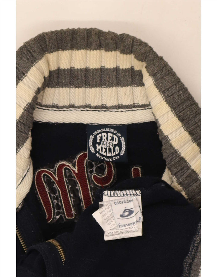Fred Mello Suéter cardigã masculino gráfico médio azul marinho colorblock