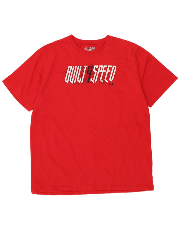 Camiseta gráfica Under Armour Boys Heat Gear Top 13-14 anos XL algodão vermelho