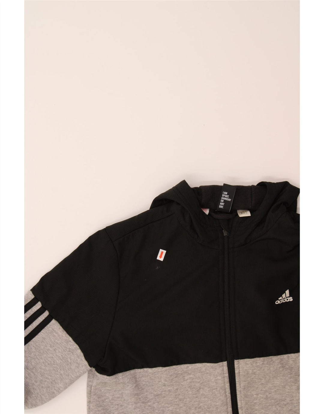 ADIDAS Womens Graphic Zip Hoodie Sweater UK 12 Medium Grey Colourblock Vintage Adidas and Second-Hand Adidas from Messina Hembry 