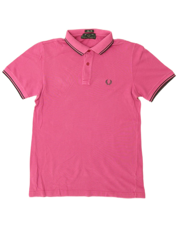 Camisa polo masculina Slim Fit Fred Perry pequena de algodão rosa