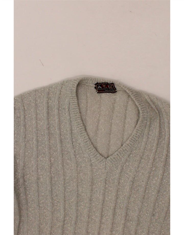 VINTAGE Mens V-Neck Jumper Sweater Medium Grey Flecked Vintage Vintage and Second-Hand Vintage from Messina Hembry 