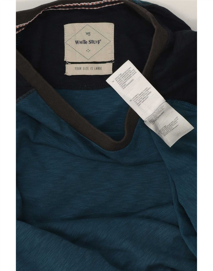Top masculino branco material manga longa grande algodão colorblock azul
