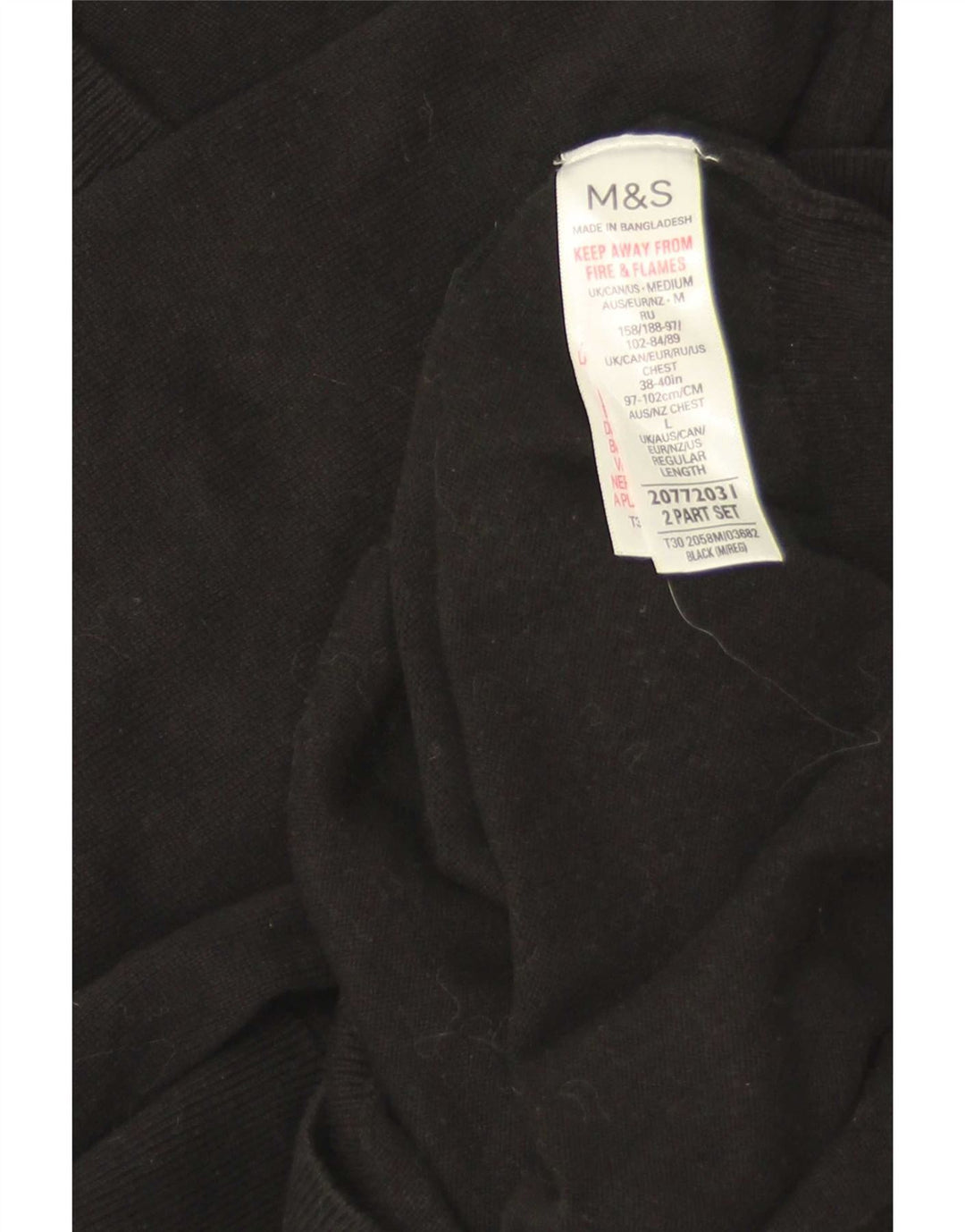 Suéter masculino Marks & Spencer com decote em V, algodão preto médio