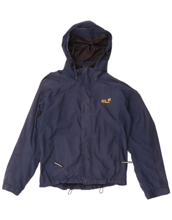Jaqueta de chuva masculina com capuz Jack Wolfskin Reino Unido 38 bloco colorido médio azul marinho