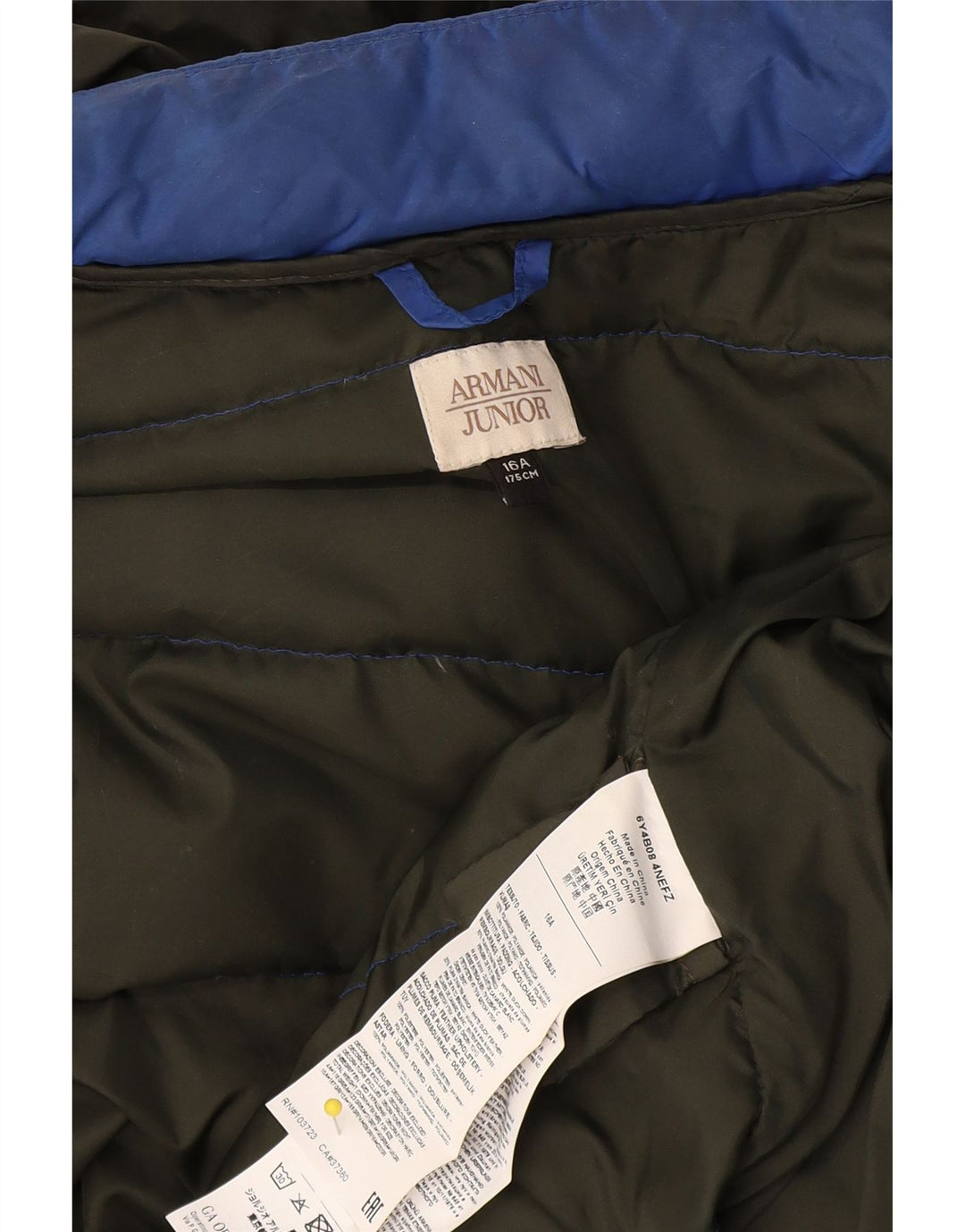 Jaqueta acolchoada com capuz para meninos Armani Junior 15-16 anos azul poliamida