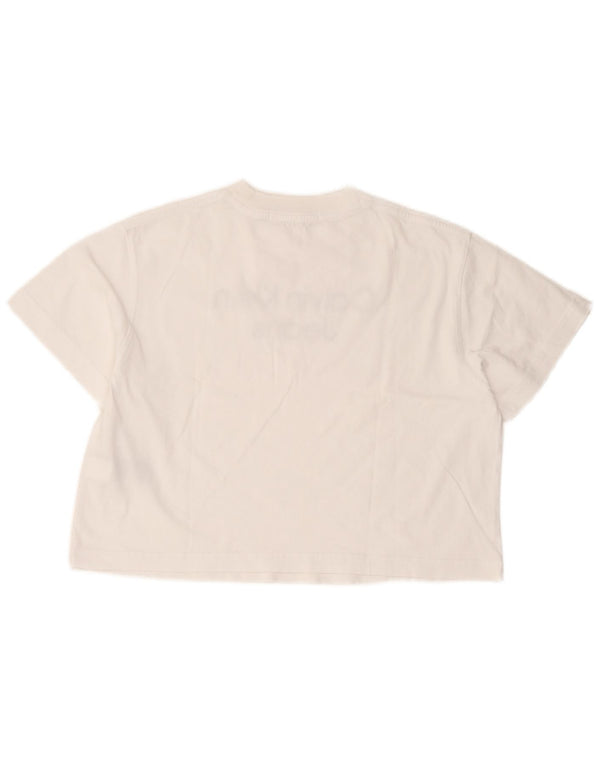 Calvin Klein Jeans Camiseta Feminina Crop Oversized Graphic UK 6 XS Branco