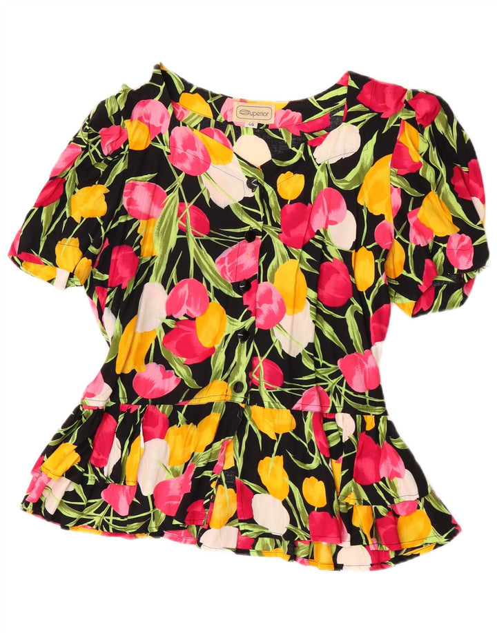 Blusa Feminina Superior Manga Curta Top IT 46 Grande Floral Multicolorido