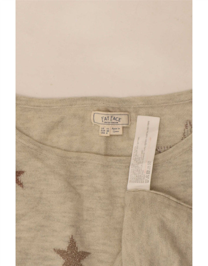 Suéter feminino Fat Face com padrão abstrato e gola canoa Reino Unido 10 pequeno cinza