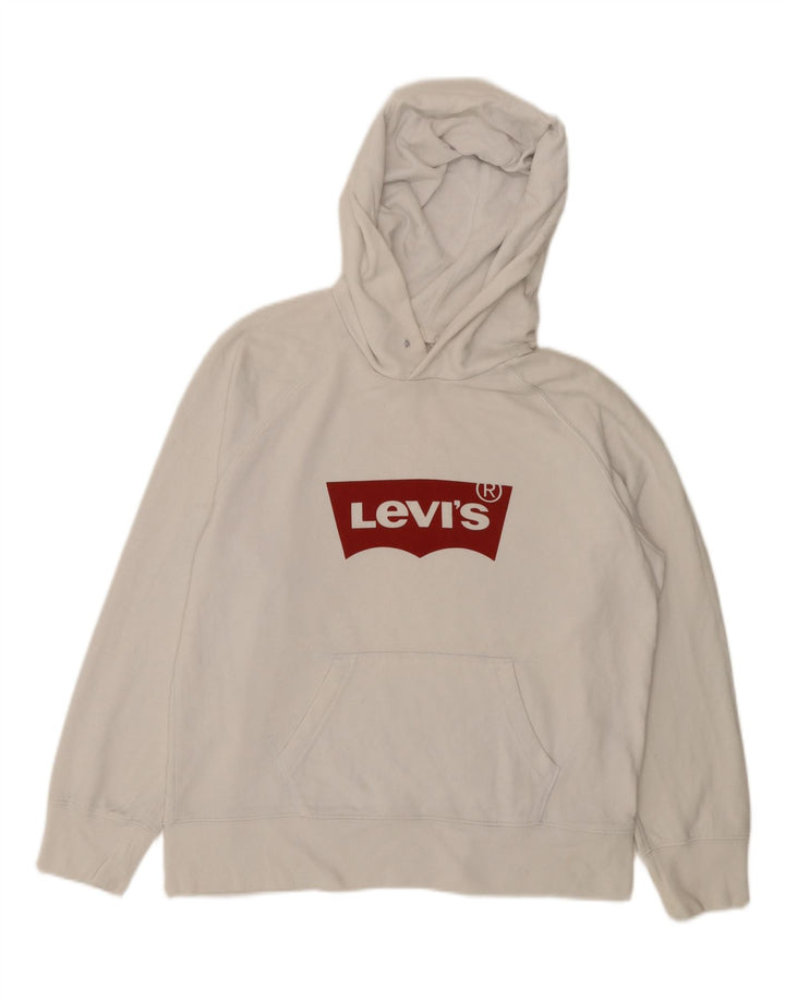 LEVI'S Womens Oversized Graphic Hoodie Jumper UK 14 Medium White Cotton