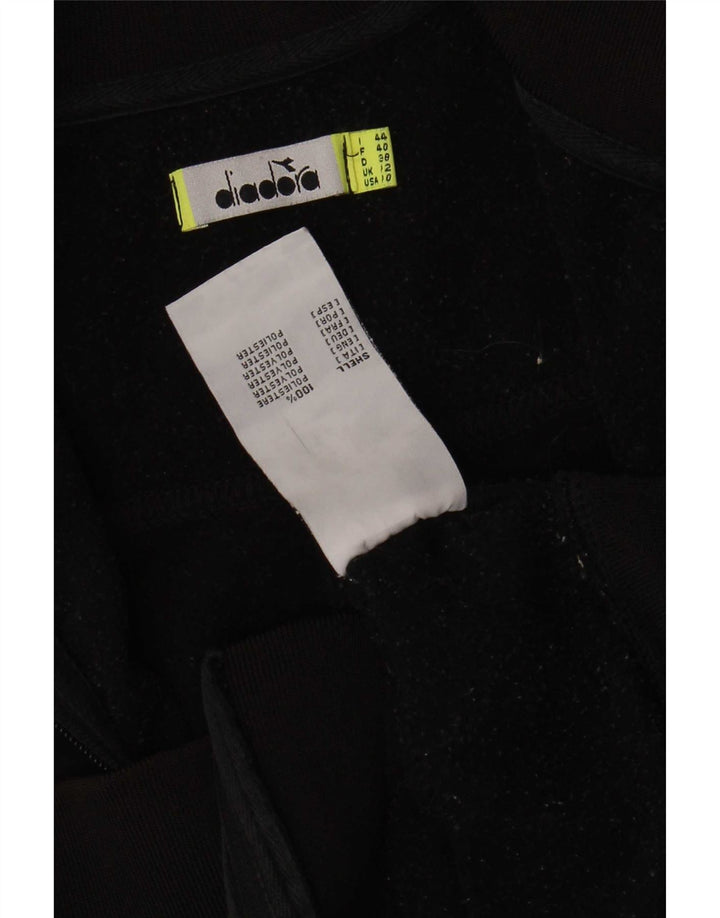 Diadora Womens Tracksuit Top Jacket UK 12 Médio Preto Poliéster