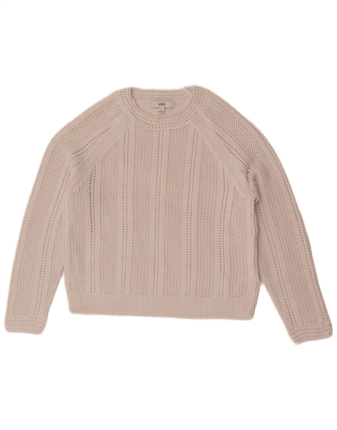Suéter feminino Marks & Spencer com gola redonda e gola redonda UK 14 médio off white