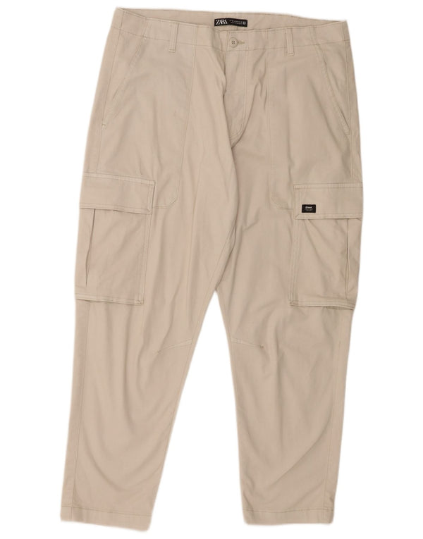 Zara Mens Slim Cargo Calças EU 46 XL W36 L28 Algodão Bege