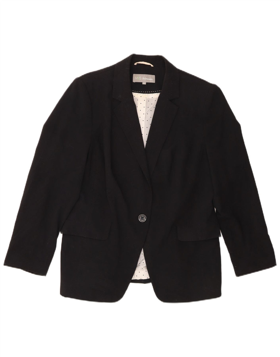 Jaqueta blazer feminina Marks & Spencer com 1 botão Reino Unido 16 grande poliéster preto