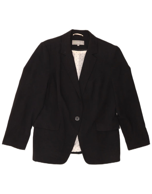 Jaqueta blazer feminina Marks & Spencer com 1 botão Reino Unido 16 grande poliéster preto