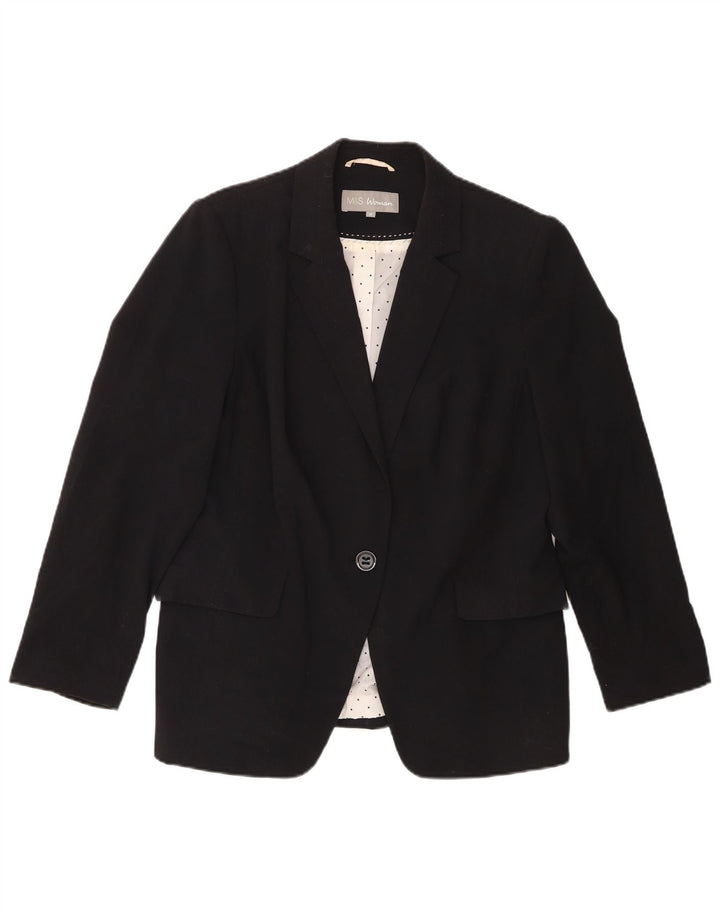 Jaqueta blazer feminina Marks & Spencer com 1 botão Reino Unido 16 grande poliéster preto