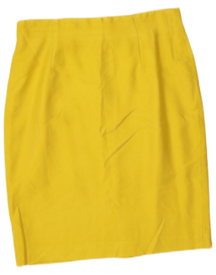 Conjunto de saia feminina vintage com 4 botões e 2 peças IT 46 grande W32 seda amarela