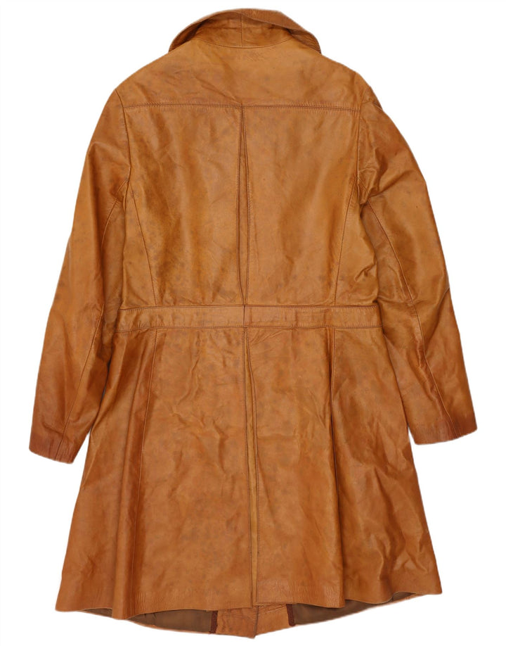 Casaco de couro feminino vintage UK 10 pequeno marrom