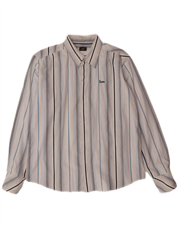 Camisa masculina LEE de algodão listrado azul médio