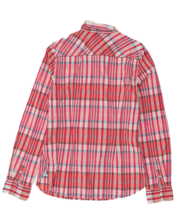 Camisa justa feminina TOMMY HILFIGER EUA 8 algodão xadrez rosa médio