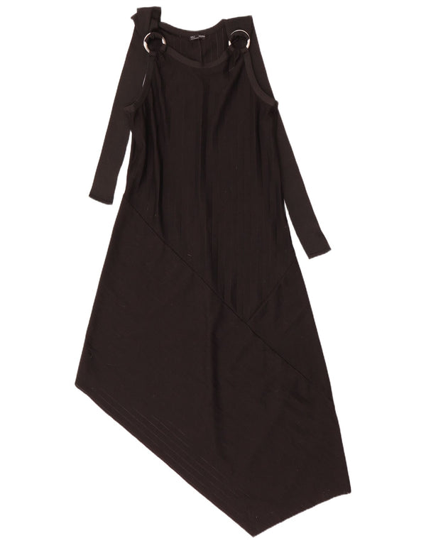 Vestido feminino assimétrico de manga comprida Zara Reino Unido 12 risca de giz preto médio