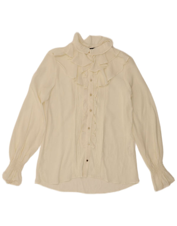 Blusa feminina Zara manga comprida com babados na frente Reino Unido 6 XS off white