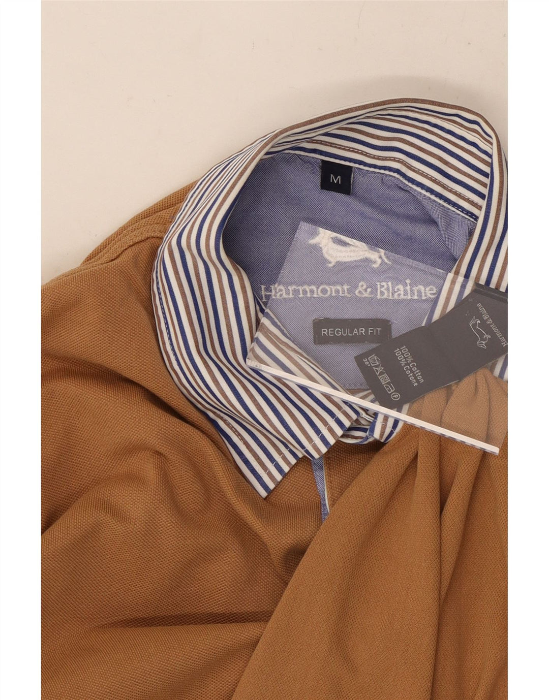 Camisa polo masculina de rugby de manga comprida HARMONT & BLAINE algodão bege médio