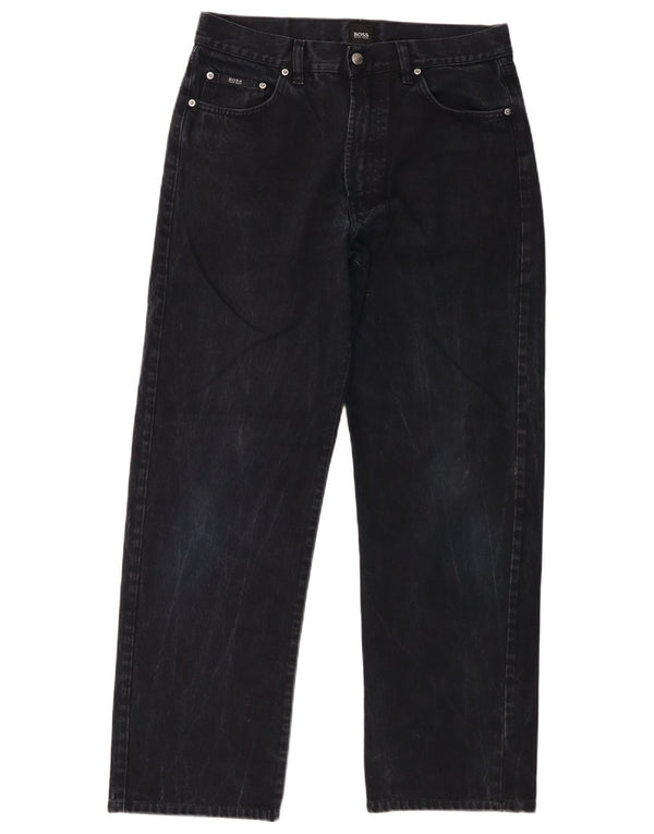 Hugo Boss Mens Straight Jeans W34 L30 Algodão Preto