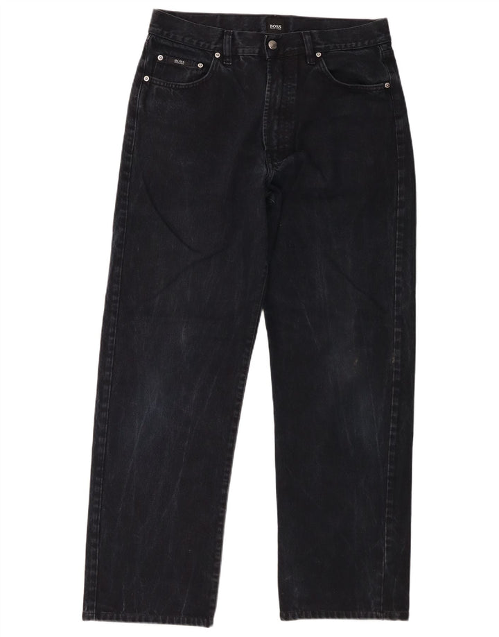 Hugo Boss Mens Straight Jeans W34 L30 Algodão Preto
