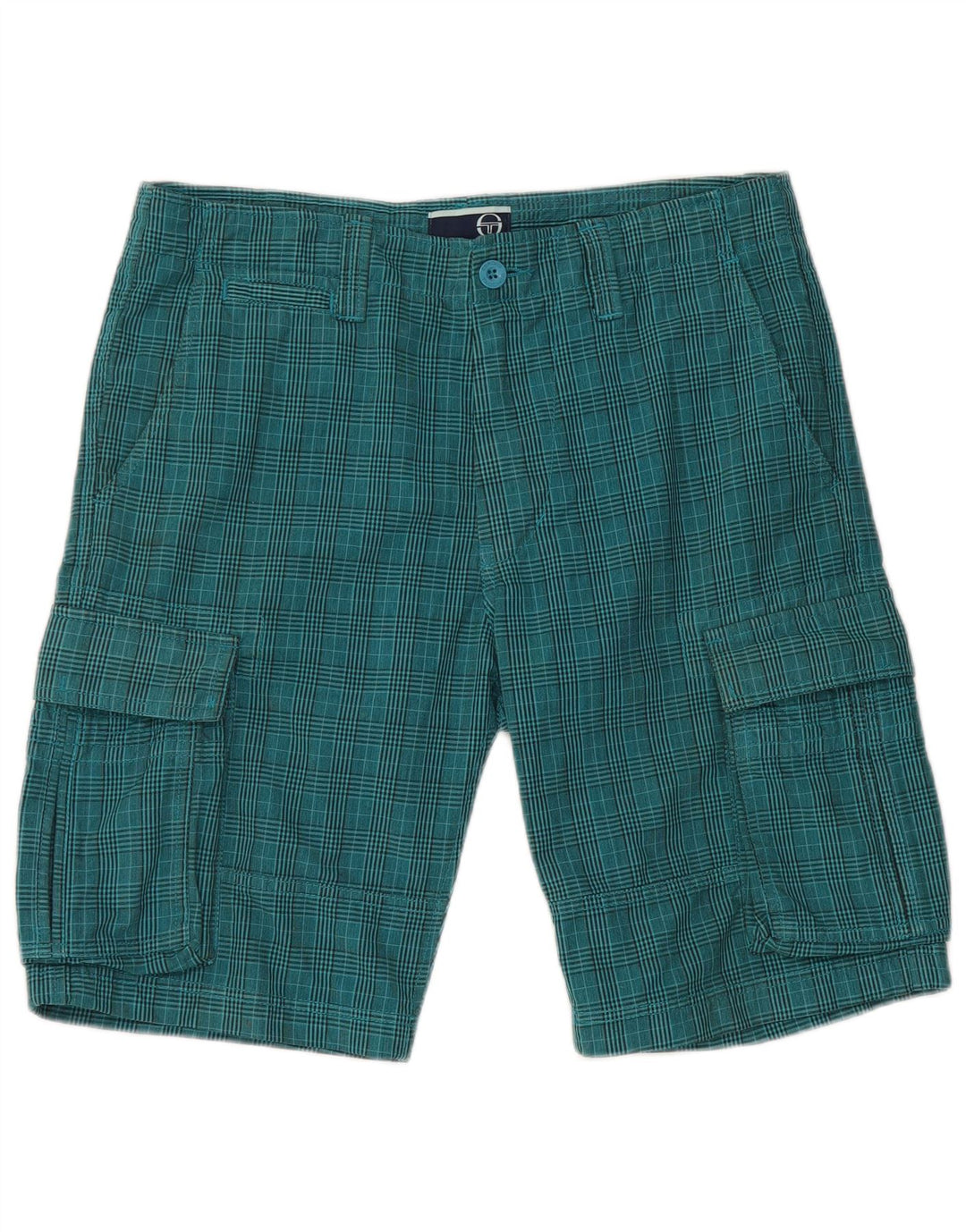 Sergio Tacchini Mens Cargo Shorts IT 48 Médio W32 Azul Check Algodão